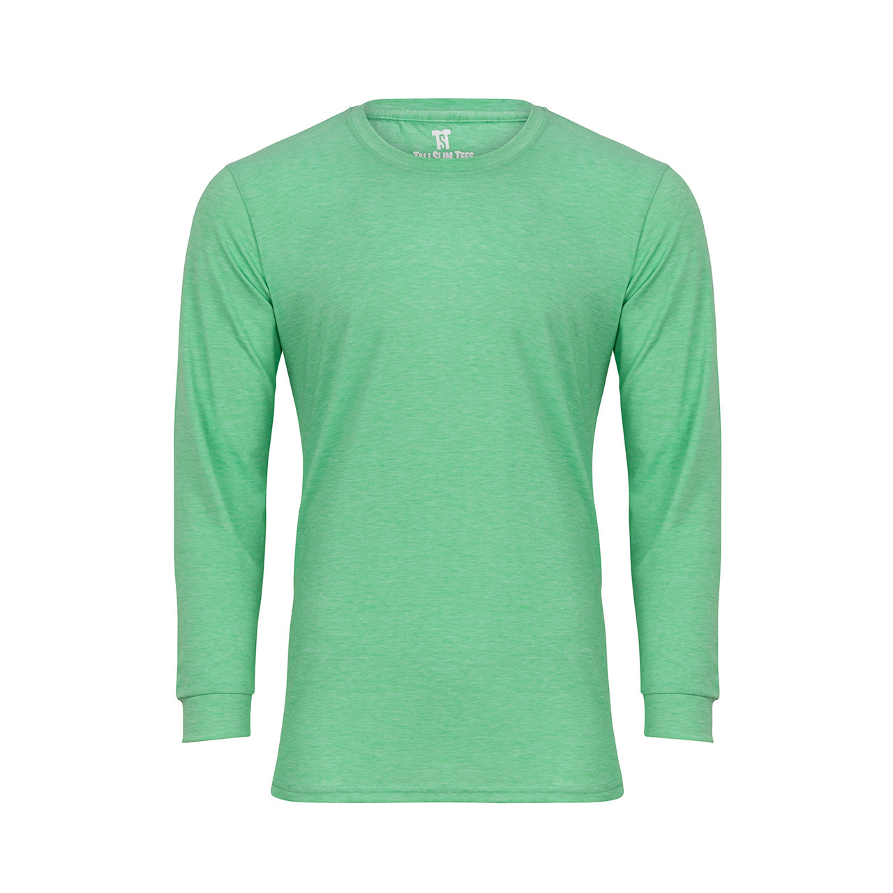 Green Long Sleeve Crew Neck Shirt for Tall Slim Men