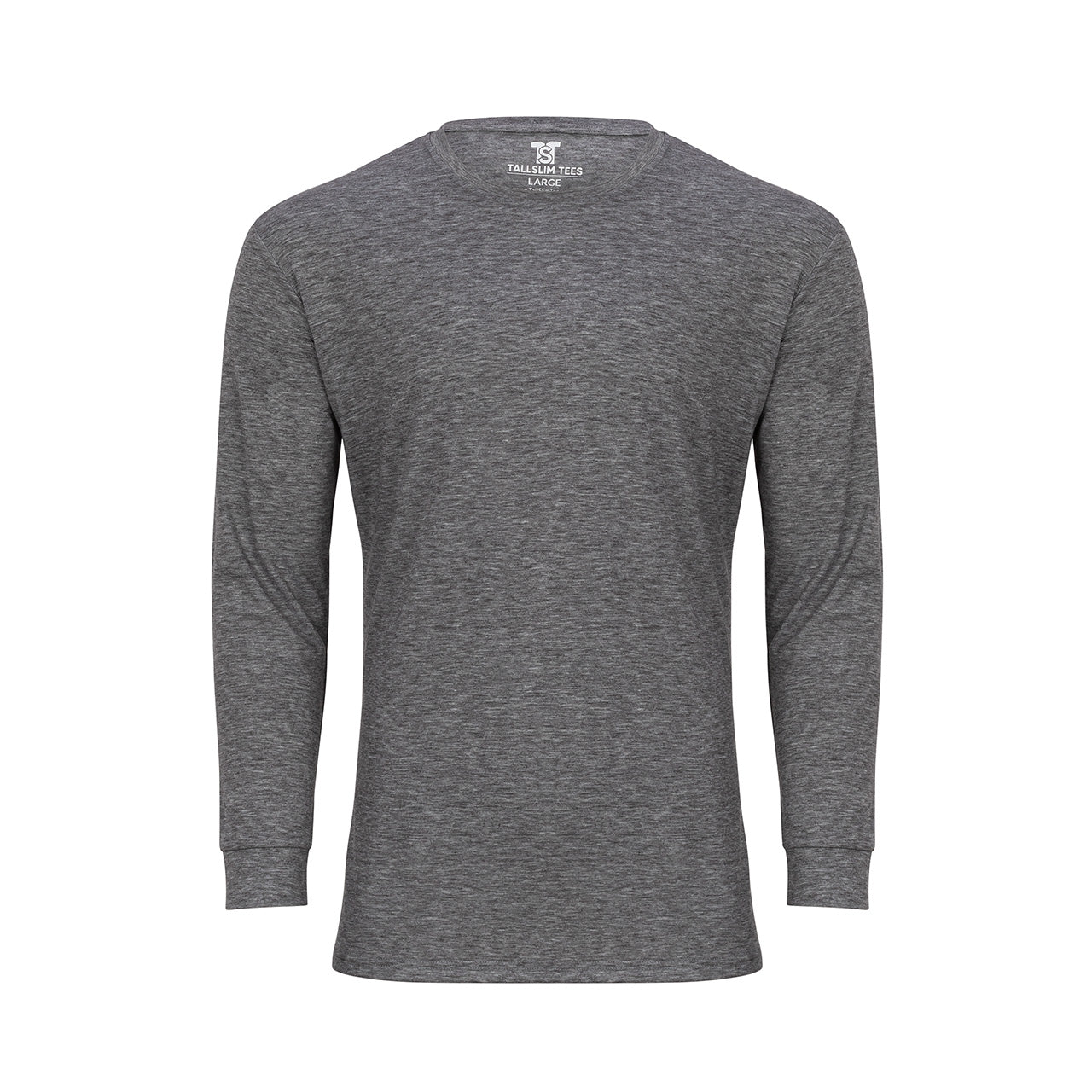 Light Gray Long Sleeve Crew Neck Shirt for Tall Slim Men