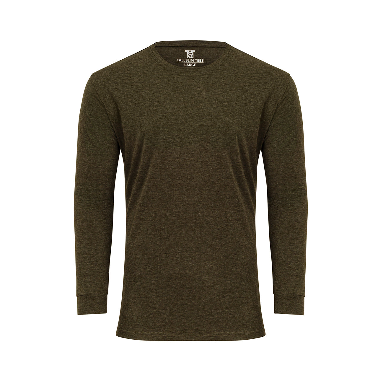 Olive Long Sleeve Crew Neck Shirt for Tall Slim Men