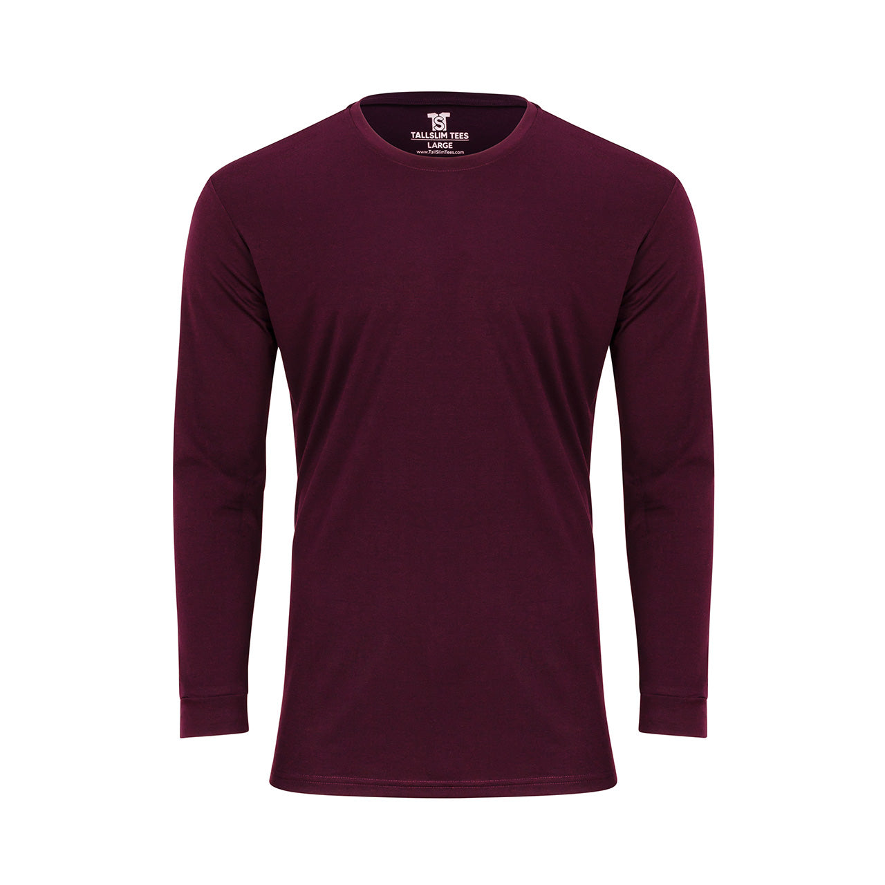 Plum Long Sleeve Crew Neck Shirt for Tall Slim Men