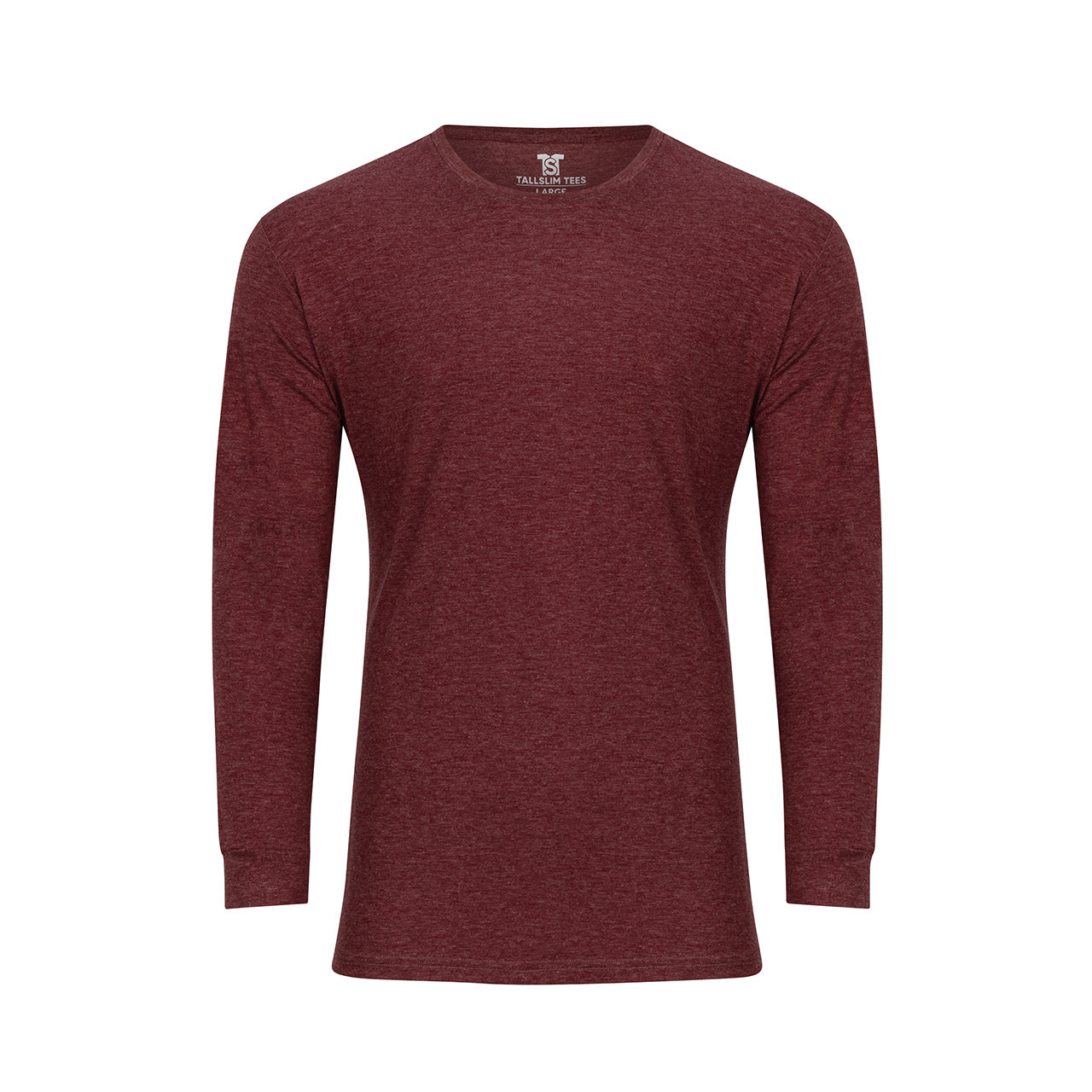 Red Long Sleeve Crew Neck Shirt for Tall Slim Men