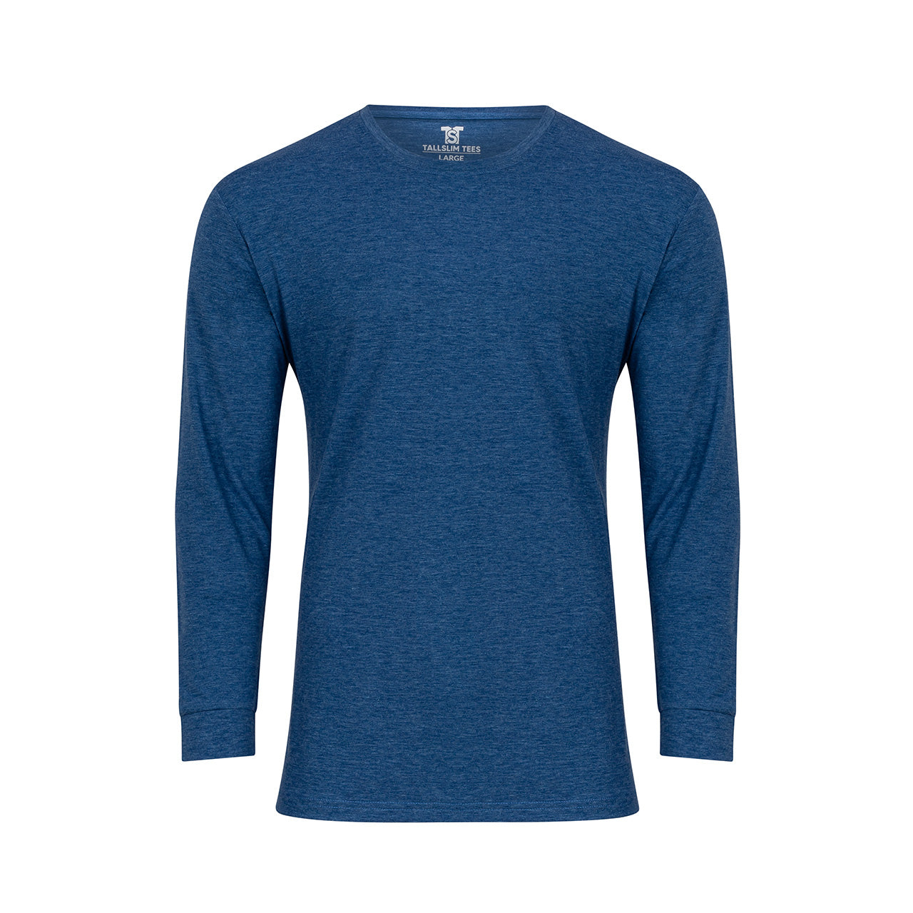 Royal Blue Long Sleeve Crew Neck Shirt for Tall Slim Men