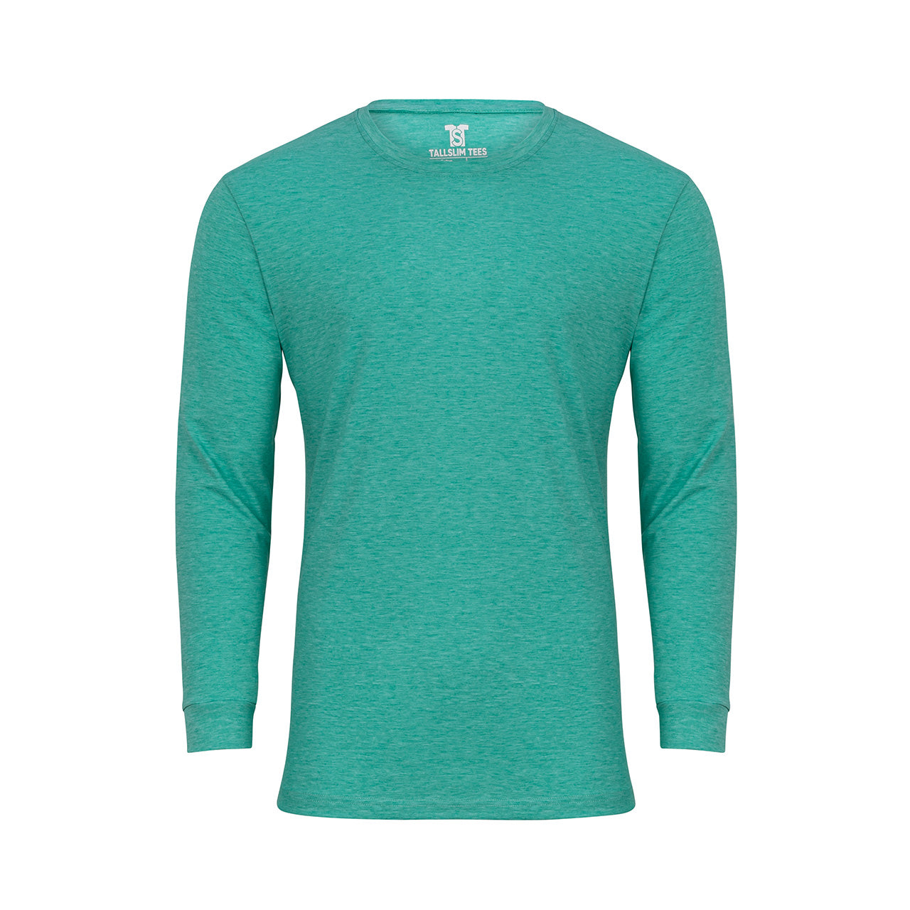 Turquoise Long Sleeve Crew Neck Shirt for Tall Slim Men