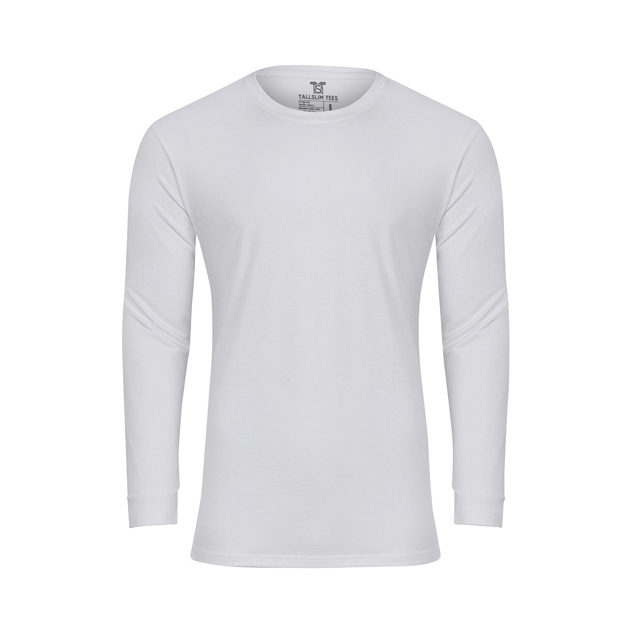 White Long Sleeve Crew Neck Shirt for Tall Slim Men