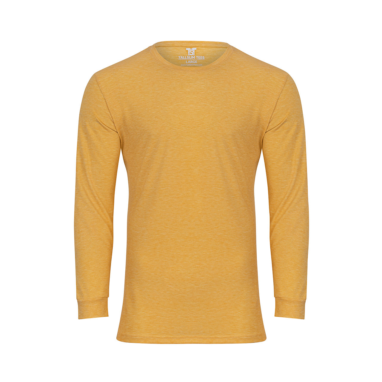 Yellow Long Sleeve Crew Neck Shirt for Tall Slim Men