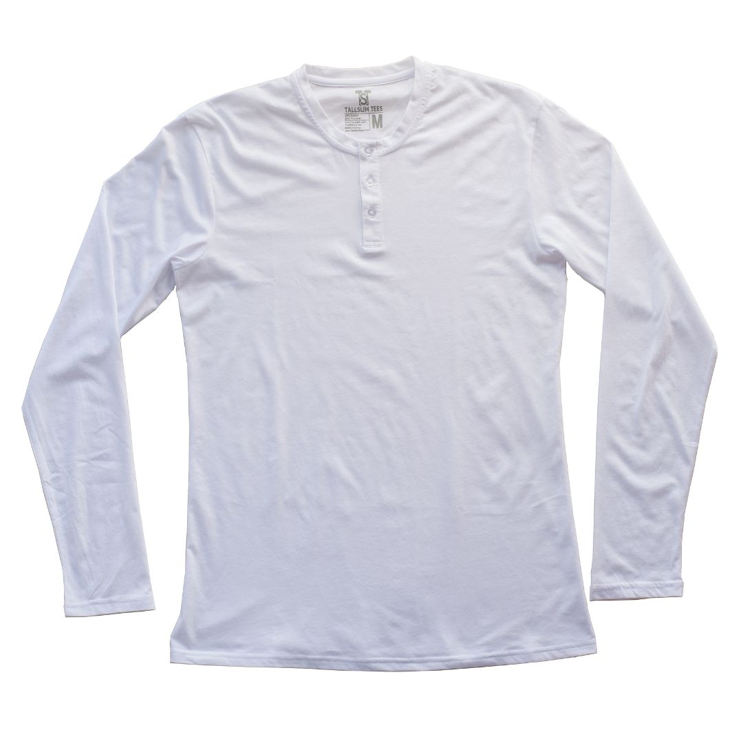 White Henley Long Sleeve Shirt for Tall Slim Men