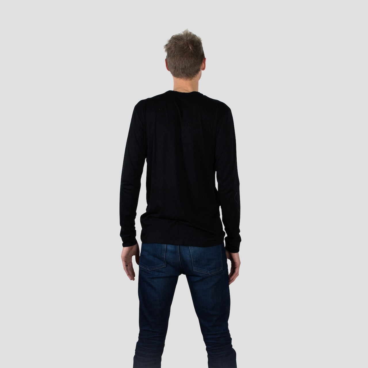Black Long Sleeve Crew Neck Shirt for Tall Slim Men