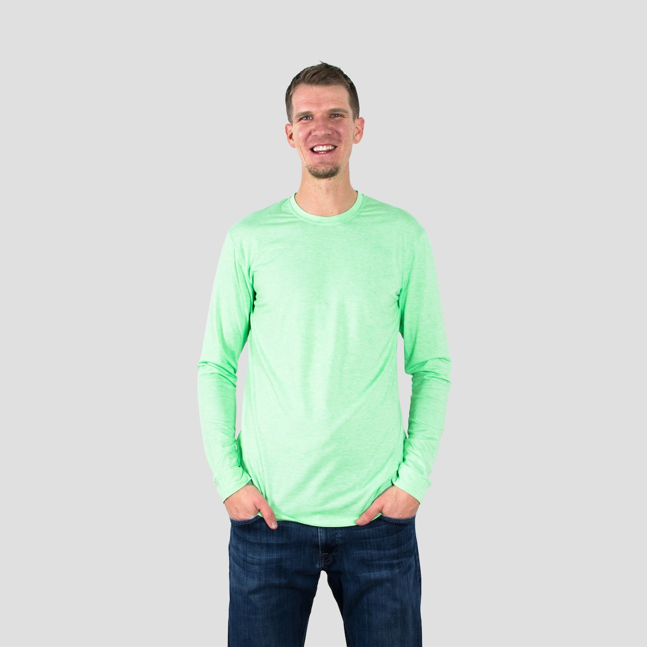 Green Long Sleeve Crew Neck Shirt for Tall Slim Men