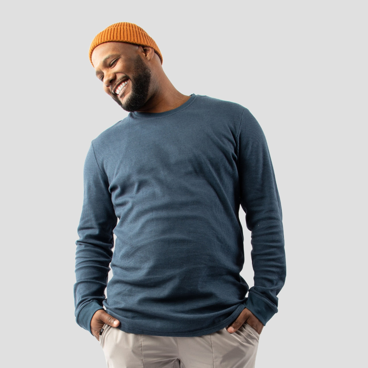 Blue Waffle Knit Thermal Long Sleeve shirt for tall man