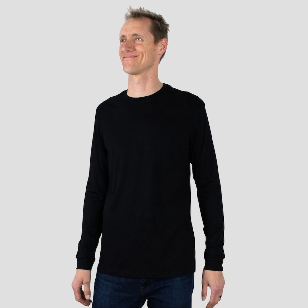 Black Long Sleeve Crew Neck Shirt for Tall Slim Men