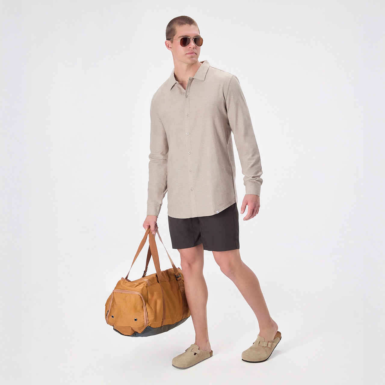linen blend dress shirt Tall Slim Men's Linen Blend Button Up Shirt - Medium, Mink