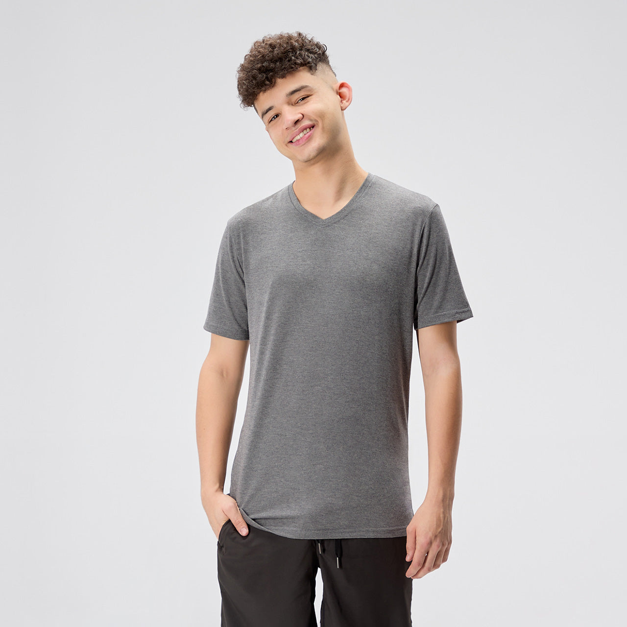 Gray V-Neck Shirt for Tall Slim Men