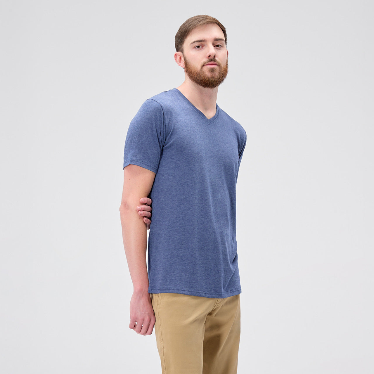 Blue V-Neck Shirt for Tall Slim Men