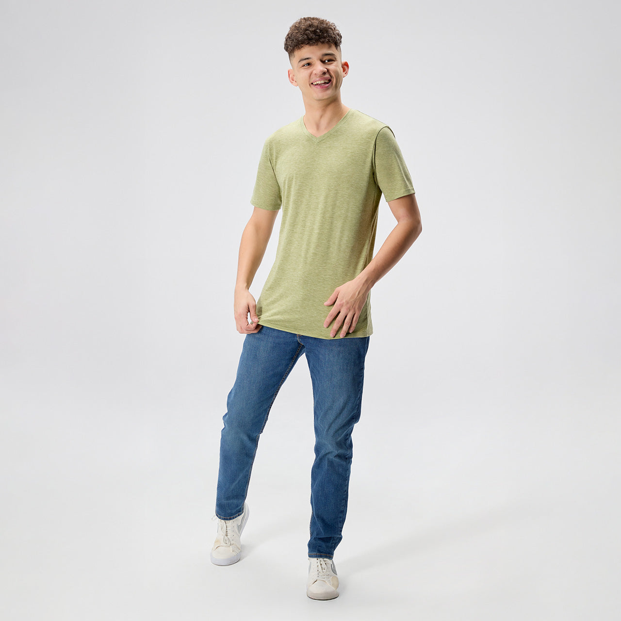 Green V-Neck Shirt for Tall Slim Men