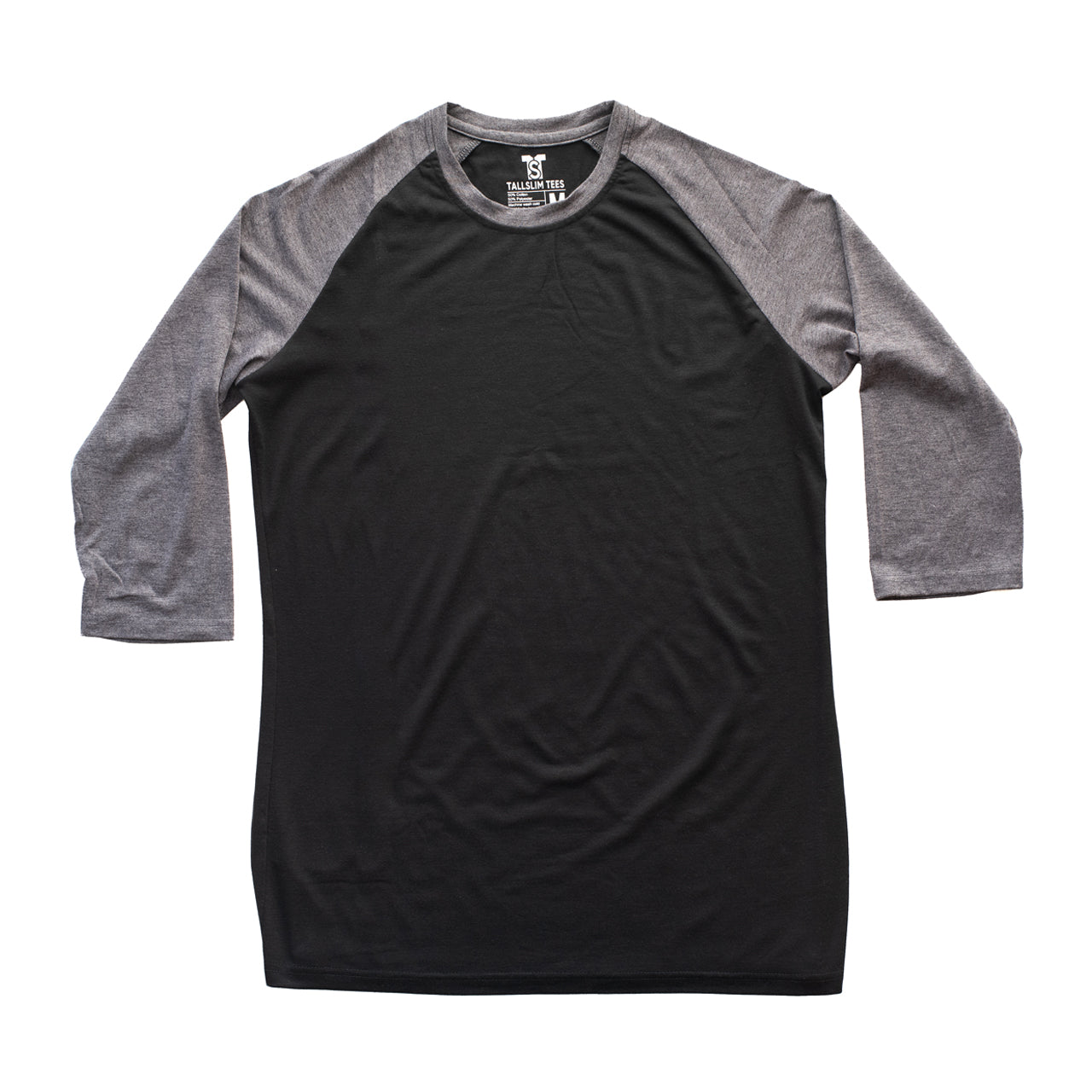 Black and Gray Raglan 3/4 Sleeve Shirt For Tall Slim Men