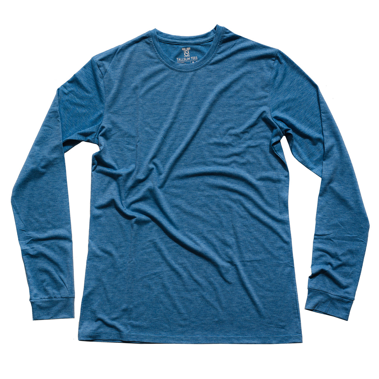 Blue Long Sleeve Crew Neck Shirt for Tall Slim Men