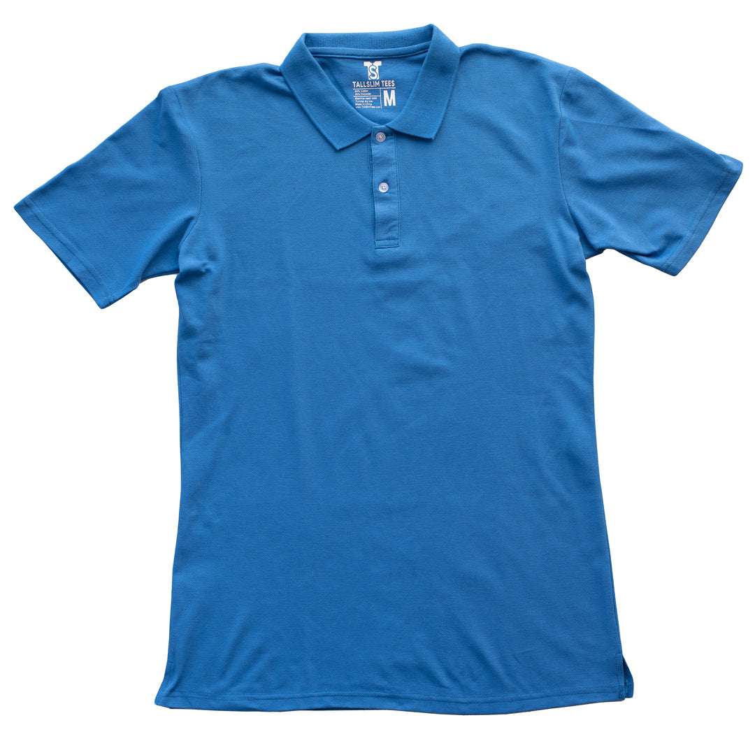Blue Pique Polo Shirt For Tall Slim Men