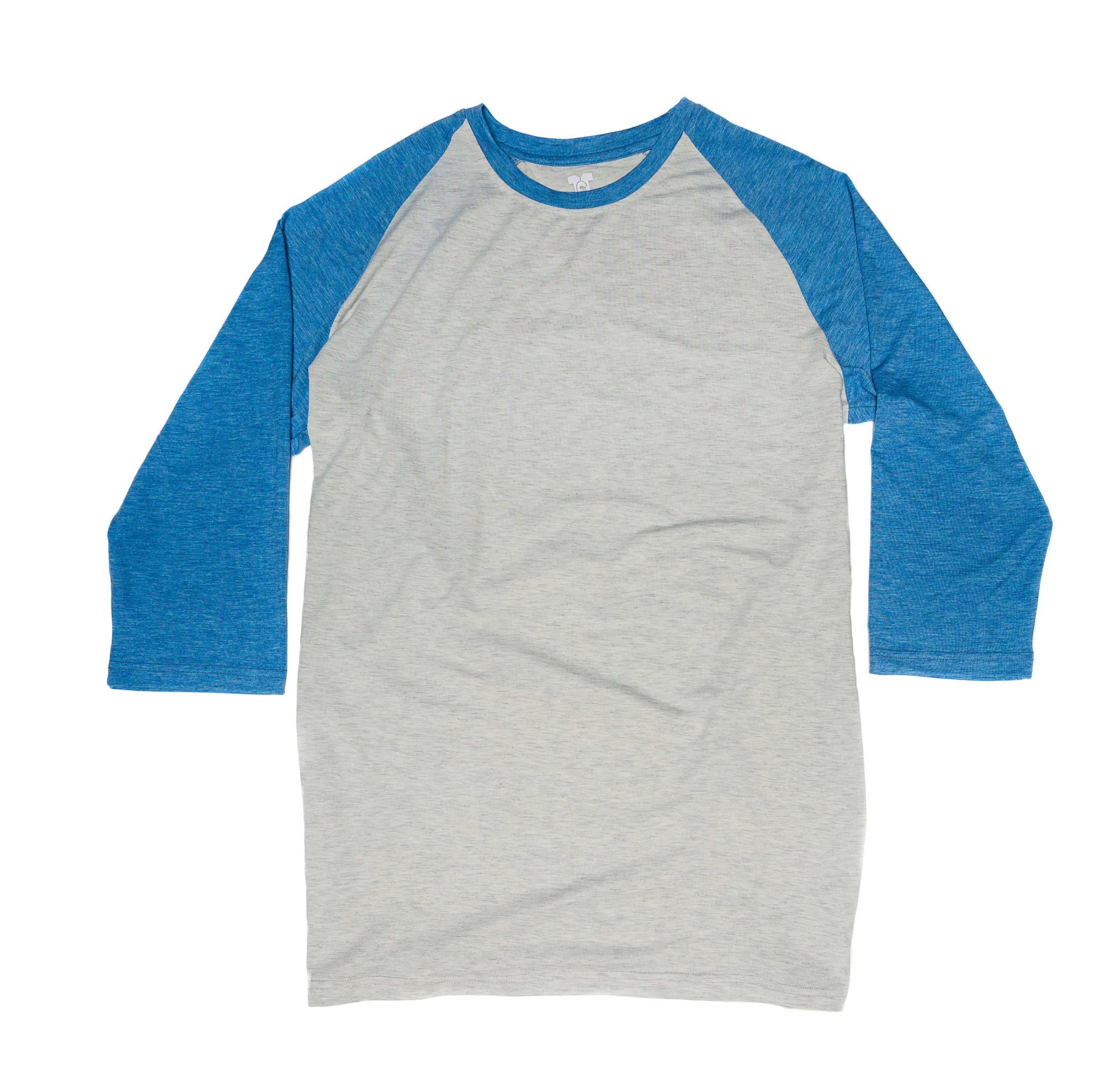 Sand Gray and Blue Raglan 3/4 Sleeve Shirt For Tall Slim Men
