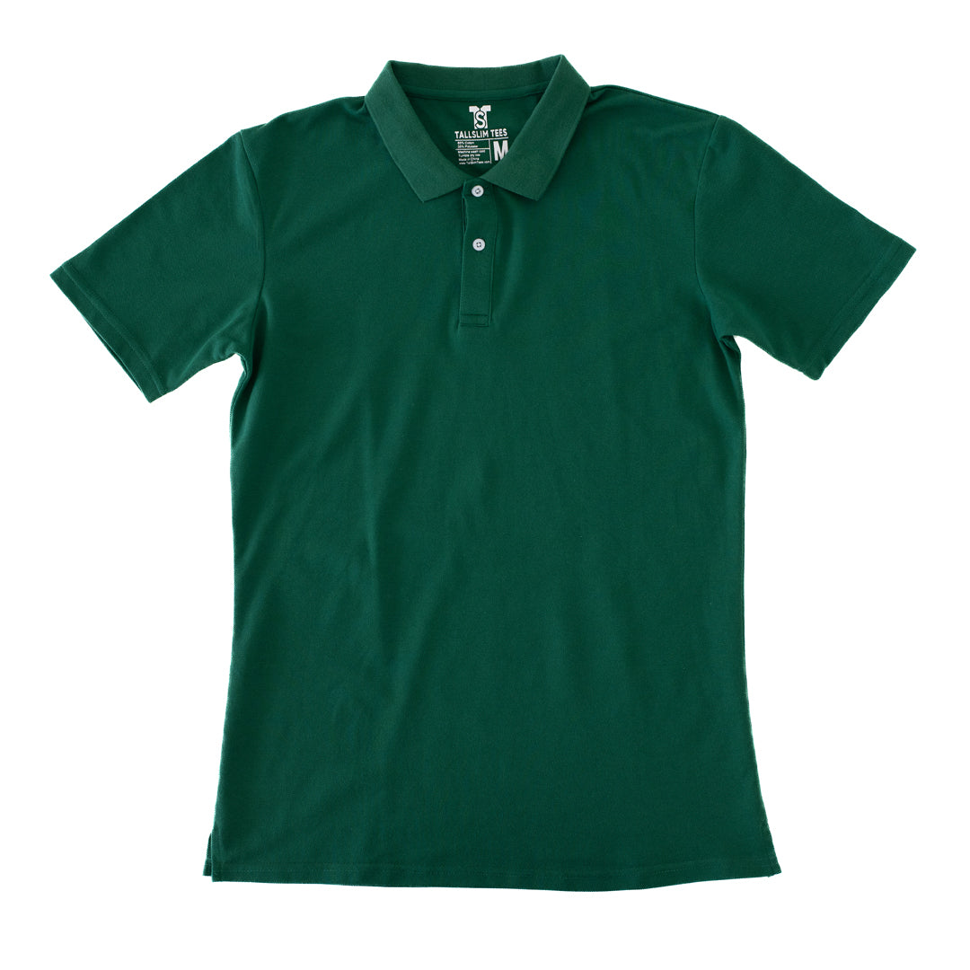 Green Pique Polo Shirt For Tall Slim Men