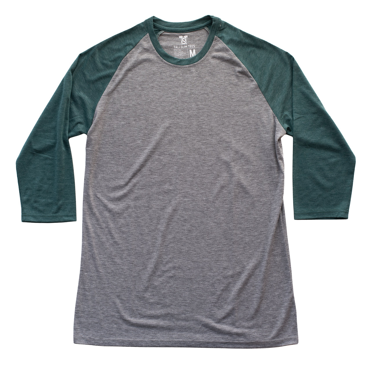 Gray and Green Raglan 3/4 Sleeve Shirt For Tall Slim Men