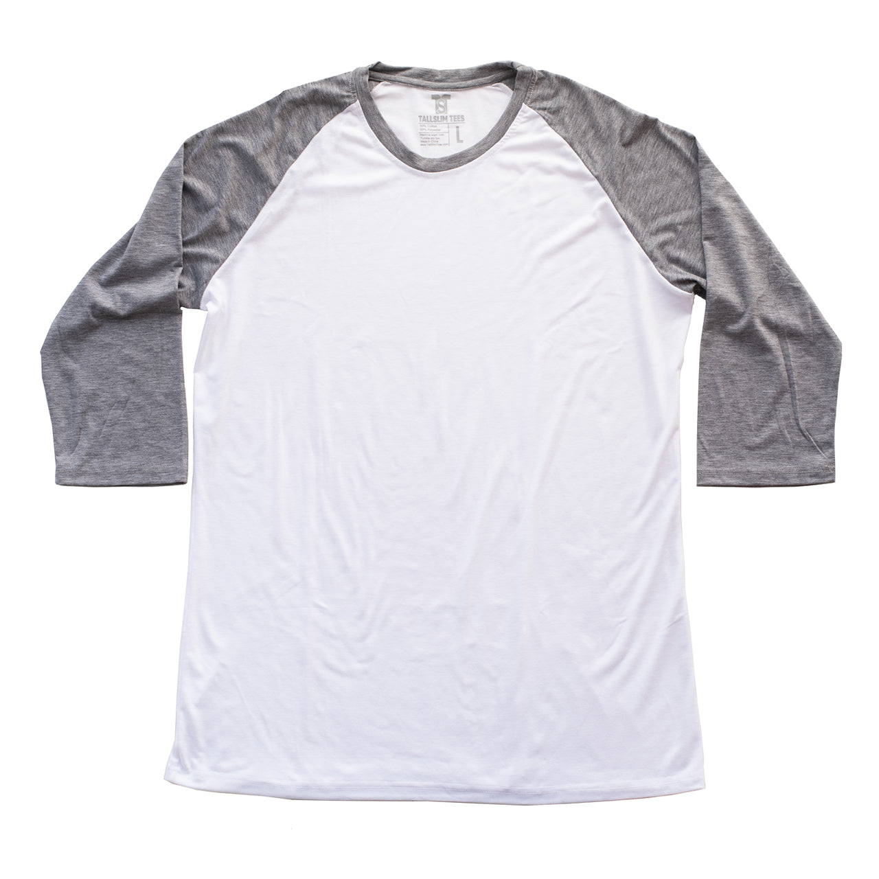 White and Light Gray Raglan 3/4 Sleeve Shirt For Tall Slim Men