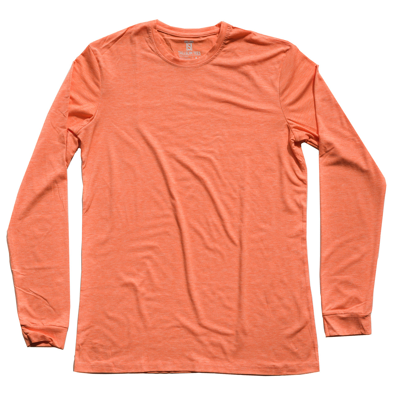 Orange Long Sleeve Crew Neck Shirt for Tall Slim Men