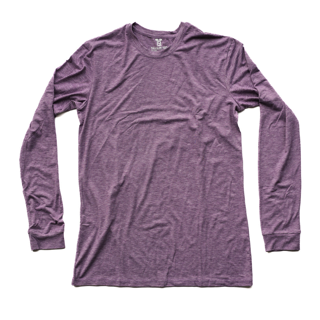 Purple Long Sleeve Crew Neck Shirt for Tall Slim Men
