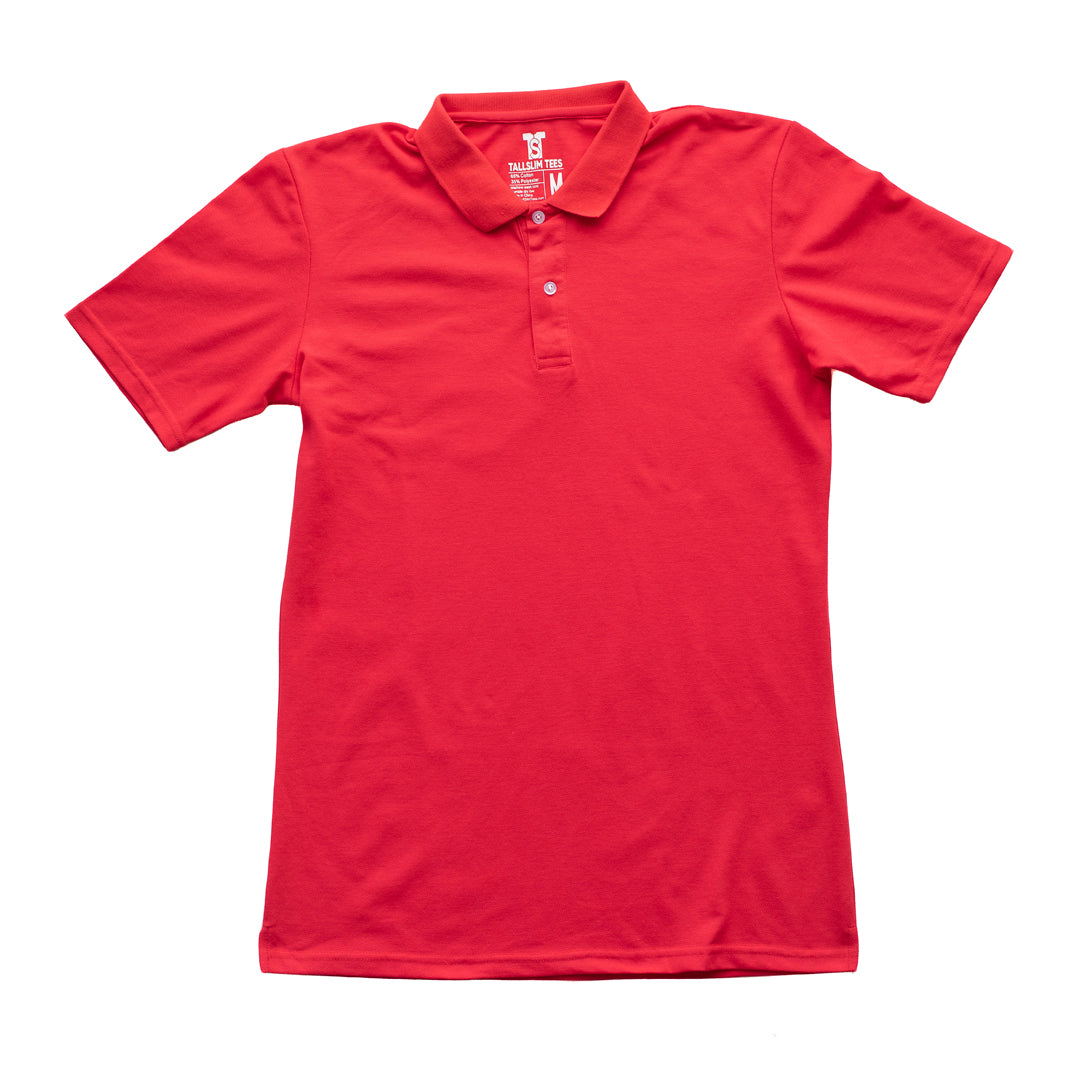 Red Pique Polo Shirt For Tall Slim Men