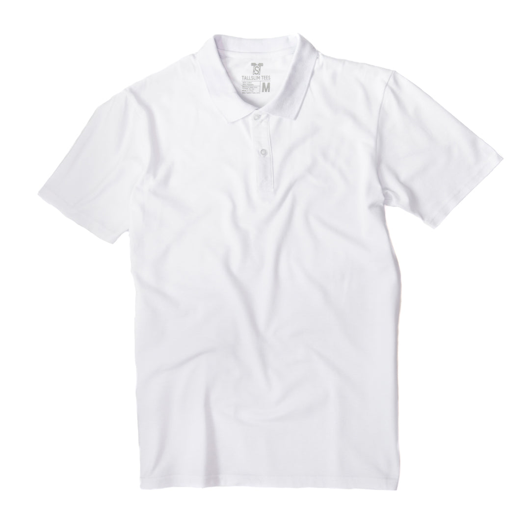 White Pique Polo Shirt For Tall Slim Men