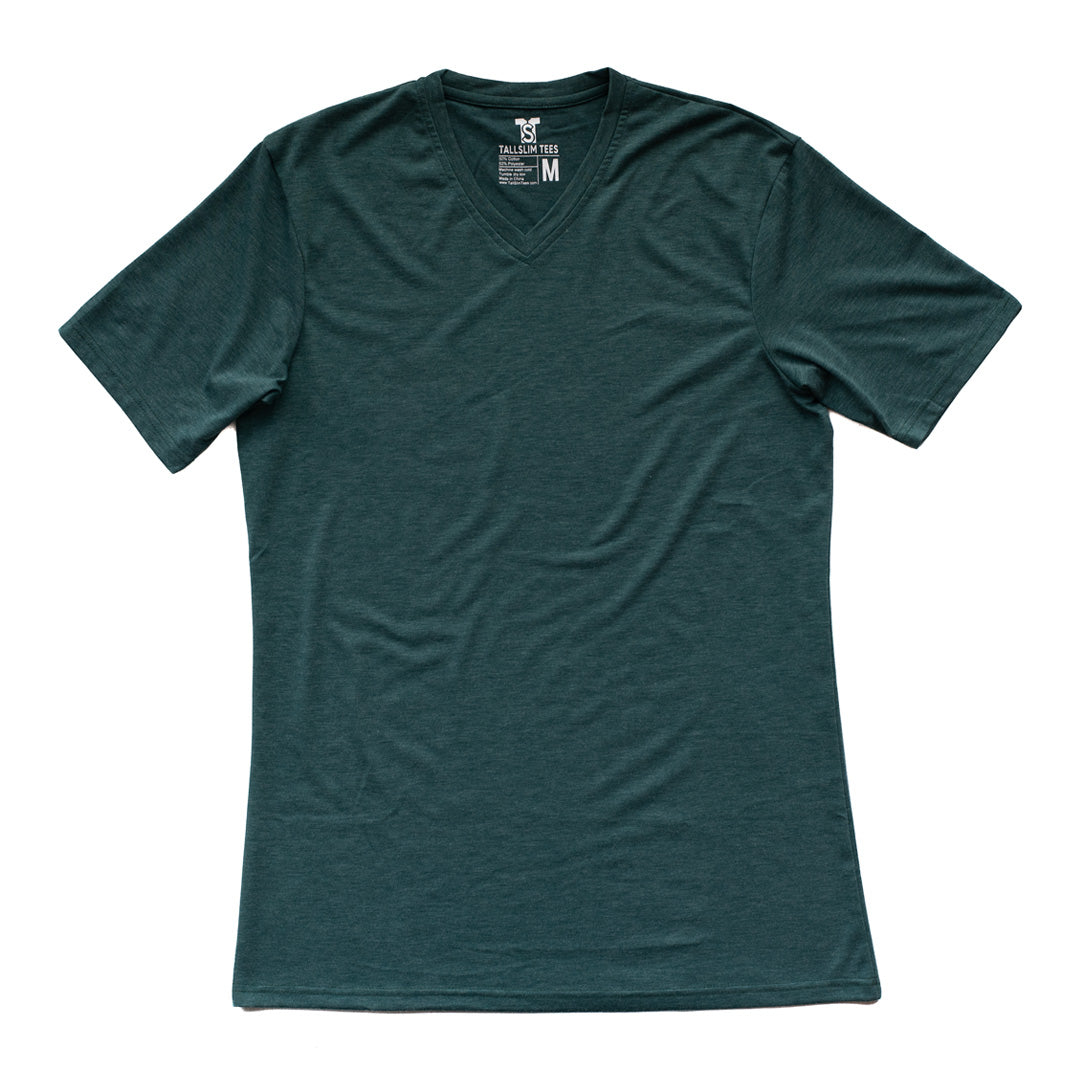 Dark Green V-Neck Shirt for Tall Slim Men